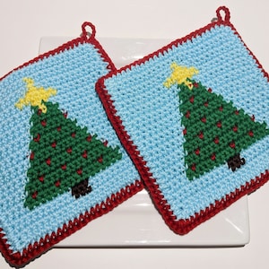 Crochet Pattern Christmas Tree, Christmas Gift Pot Holder Graph and Written Instructions, Single Crochet - Stocking Stuffer