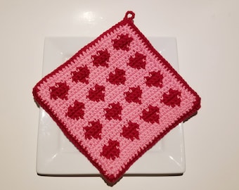 Herzen häkeln Muster, rotes Herz Liebe Topflappen SC Graph geschriebene Anleitung Herz Valentinstag Topflappen Hot Pad häkeln Muster