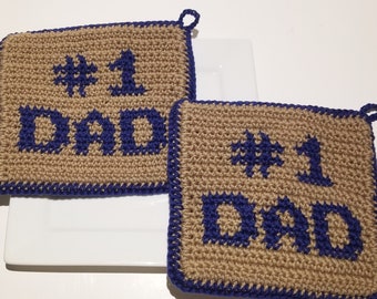 Number One #1 DAD Potholder Crochet Pattern Father's Day SC Dad Graph Written Instructions Digital Download PDF Pattern Pot Holder
