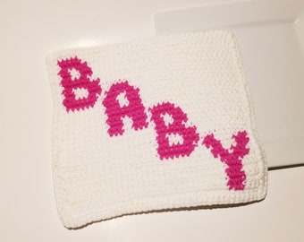 Pink BABY Washcloth Crochet Pattern Graph Written Instructions PDF Wash Cloth - Baby Blanket Square Picture Crochet - Girl Baby Shower