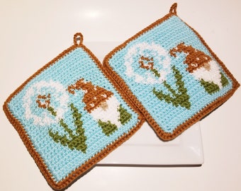 PUSTEBLUMEN WICHTEL Häkelanleitung, Woodland Geschenk Topflappen - Graphische und schriftliche Anleitung, Einzelhäkelanleitung - Waldwichtel-Muster