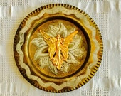 Vintage French Brass Butterfly Fairy Goddess Stamping on Plated, Etched, Hammered, and Repurposed Greek Brass Wall Plaque