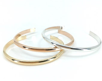 Thick Cuff Bracelet, Gold Open Cuff Bracelet, Sterling Silver Adjustable Cuff, Smooth Stacking Cuff Bracelet