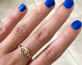 Hammered Evil Eye Ring, Protection Ring