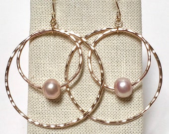 Pink Edison Pearl Double Hoop Earrings