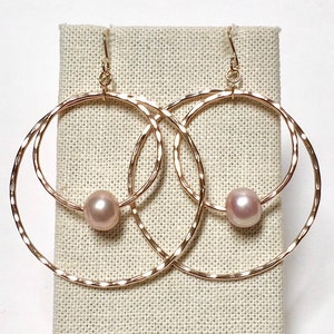 Pink Edison Pearl Hoop within a Hoop Earrings, Pink Pearl Hoop Earrings, Edison Pearl Hoop Earrings, Pearl Hoop Earrings