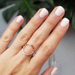 SOLID 14K Gold Circle Ring, 14K Gold Open Circle Ring, Solid Gold Hammered Circle Ring, 14 Karat Gold Circle Ring, Gold Karma Ring
