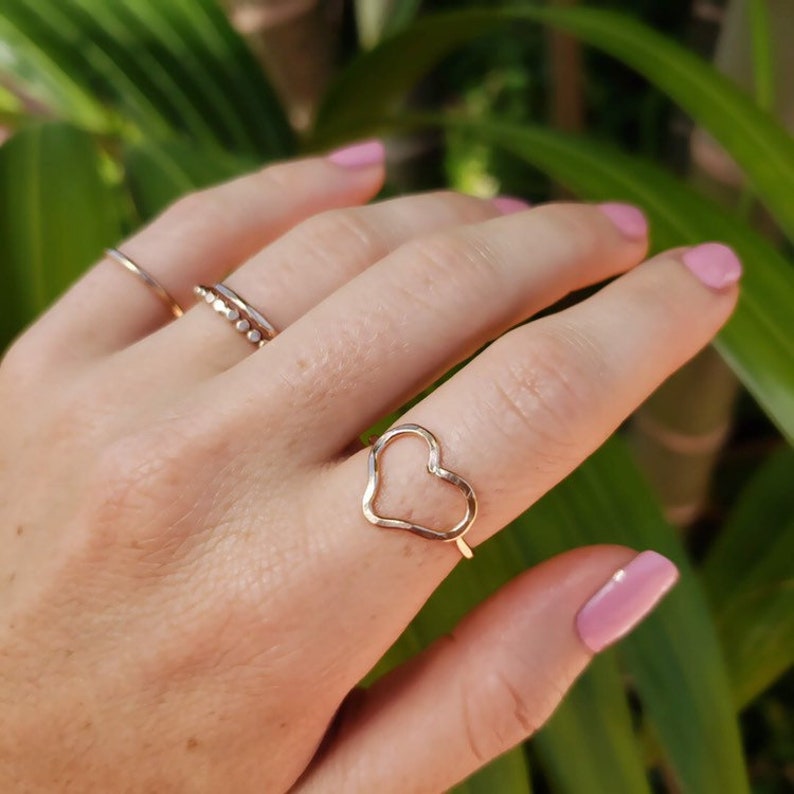 Open Heart Ring Gold Open Heart Ring Hammered Heart Shape Etsy
