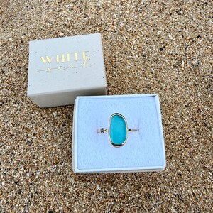Gold Sea Glass Ring • Beach Glass White Topaz Stacking Band image 14