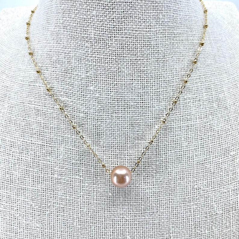 Freshwater Pink Pearl Necklace Edison Pearl Floating Satellite Necklace Single Edison Pink Pearl Necklace