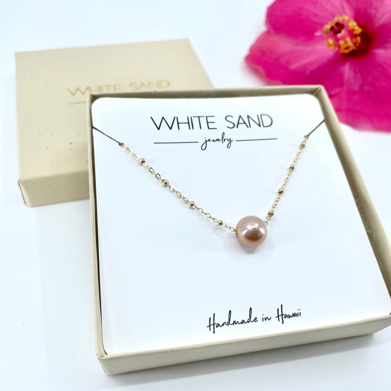 Freshwater Pink Pearl Necklace Edison Pearl Floating Satellite Necklace Single Edison Pink Pearl Necklace