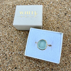Gold Sea Glass Ring • Beach Glass White Topaz Stacking Band image 12