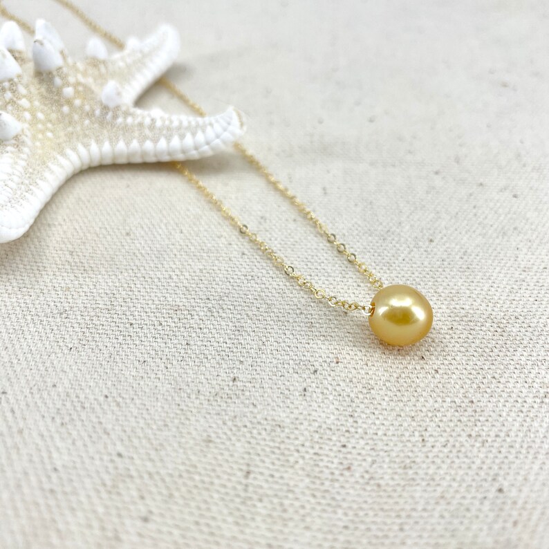 Golden South Sea Floating Pearl Necklace Floating Gold Pearl Etsy
