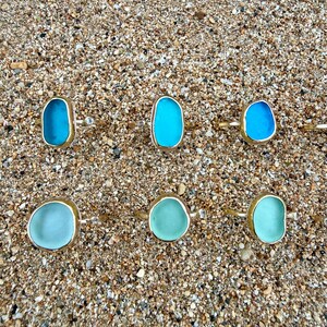 Gold Sea Glass Ring • Beach Glass White Topaz Stacking Band image 4