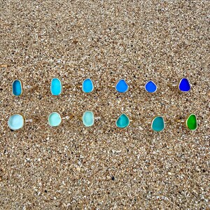 Gold Sea Glass Ring • Beach Glass White Topaz Stacking Band image 2