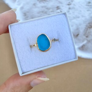 Gold Sea Glass Ring • Beach Glass White Topaz Stacking Band image 7