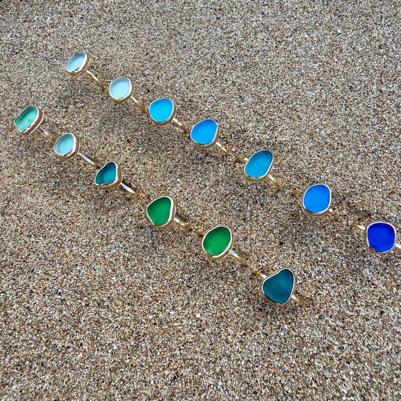 Gold Sea Glass Ring – Beach Glass Stacking Band image 5