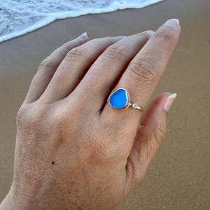 Gold Sea Glass Ring • Beach Glass White Topaz Stacking Band image 10