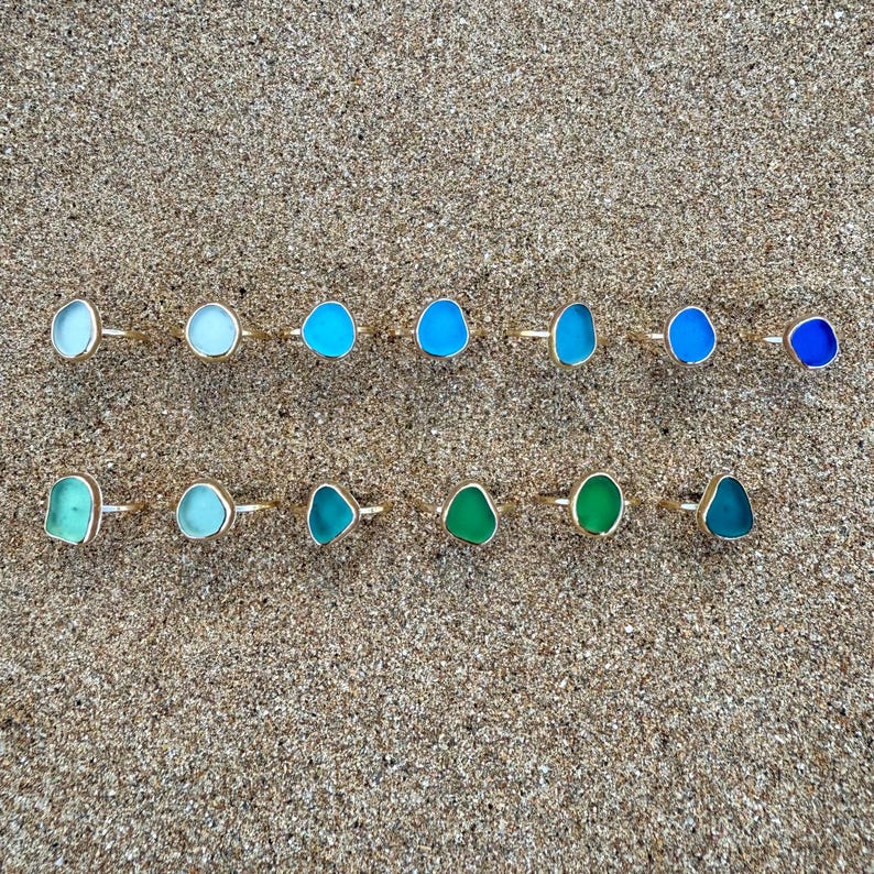 Gold Sea Glass Ring – Beach Glass Stacking Band image 2
