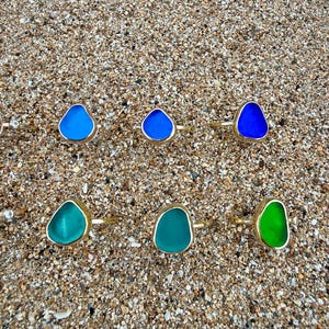 Gold Sea Glass Ring • Beach Glass White Topaz Stacking Band image 5