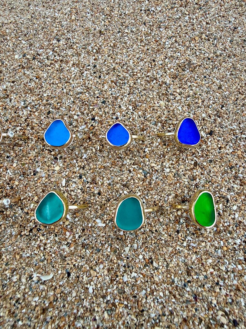 Gold Sea Glass Ring • Beach Glass White Topaz Stacking Band image 5