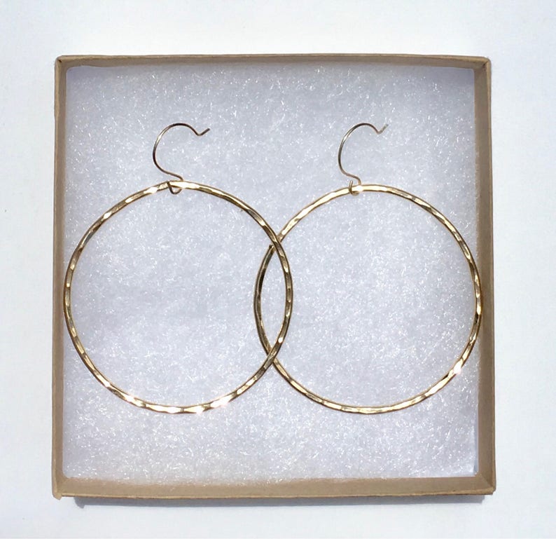 Hammered Hoop Earrings, Large Gold Hoop Earrings, Medium Rose Gold Hoop Earrings image 4