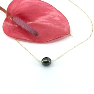 Tahitian Pearl Floating Necklace, Floating Black Pearl Necklace, Gold Floating Single Tahitian Pearl Necklace