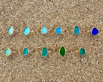 52Hz シーグラスリング　Neige 14 ～15号】ビーチグラス ring (brass × silver) /シーグラス