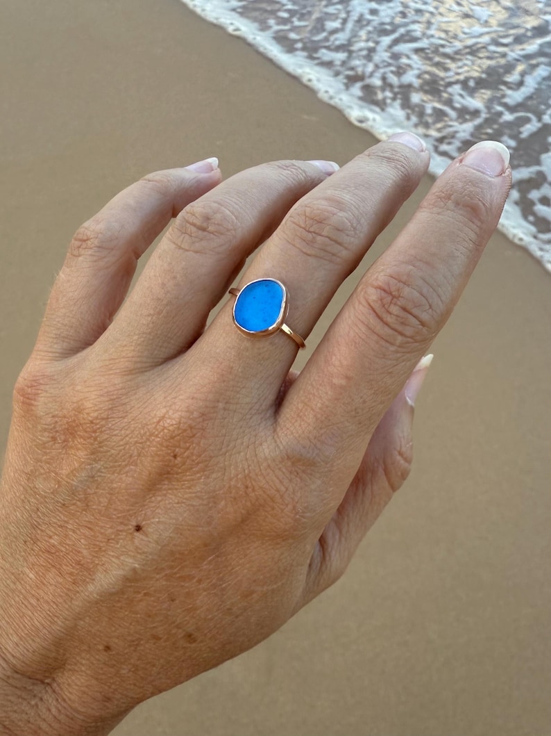 Gold Sea Glass Ring – Beach Glass Stacking Band image 9