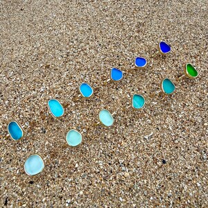 Gold Sea Glass Ring • Beach Glass White Topaz Stacking Band image 13