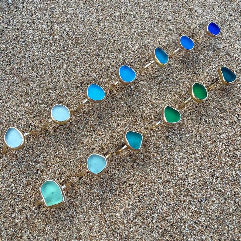 Gold Sea Glass Ring – Beach Glass Stacking Band image 4
