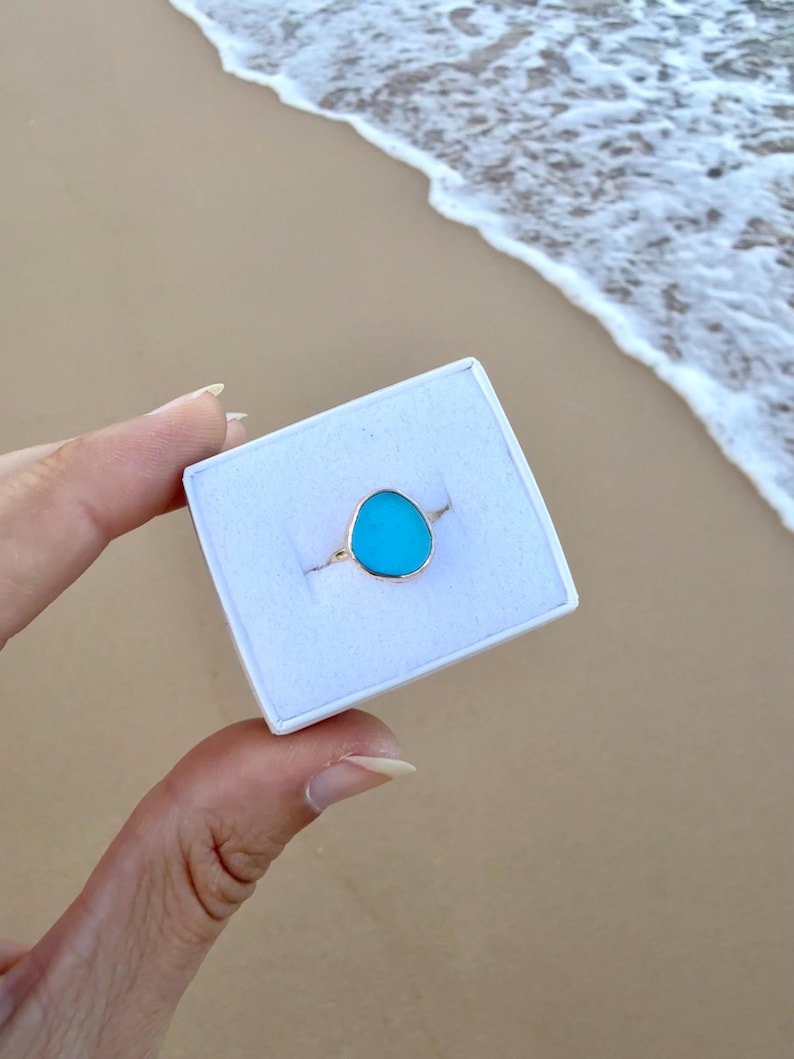 Gold Sea Glass Ring – Beach Glass Stacking Band image 11