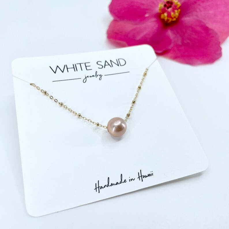 Freshwater Pink Pearl Necklace Edison Pearl Floating Satellite Necklace Single Edison Pink Pearl Necklace
