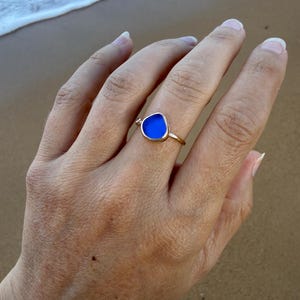 Gold Sea Glass Ring • Beach Glass White Topaz Stacking Band image 8