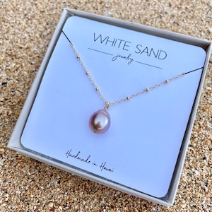 Edison Pearl Drop Satellite Necklace, Single Edison Pink Pearl Necklace, Freshwater Pink Pearl Necklace