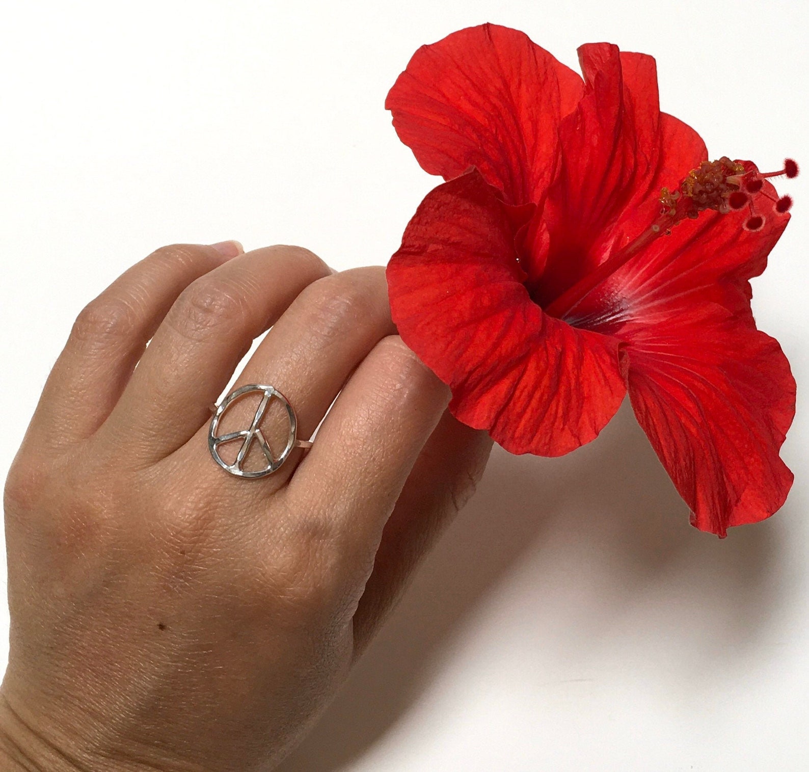 Peace Sign Ring Gold Peace Sign Ring Hammered Sterling Etsy