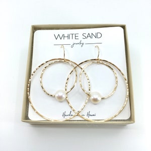 White Edison Pearl Hoop within a Hoop Earrings, White Pearl Hoop Earrings, Edison Pearl Hoop Earrings