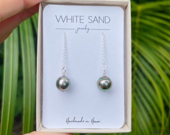 Tahitian Pearl Drop Threader Earrings, Pearl Threader Earrings, Chain Threader Earrings, Tahitian Pearl Earrings, Pearl Thread Earrings