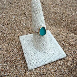 Gold Sea Glass Ring • Beach Glass White Topaz Stacking Band image 11