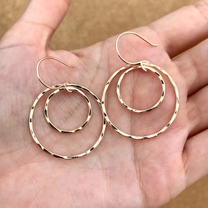 Small Hoop within a Hoop Earrings, Hammered Hoop Earrings, Double Hoop Earrings