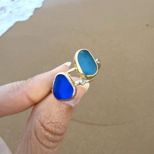 Gold Sea Glass Ring • Beach Glass White Topaz Stacking Band image 9