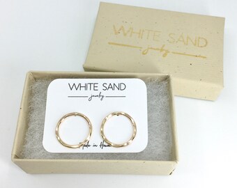 14K Gold Karma Circle Stud Earrings, Minimalist Open Circle Studs