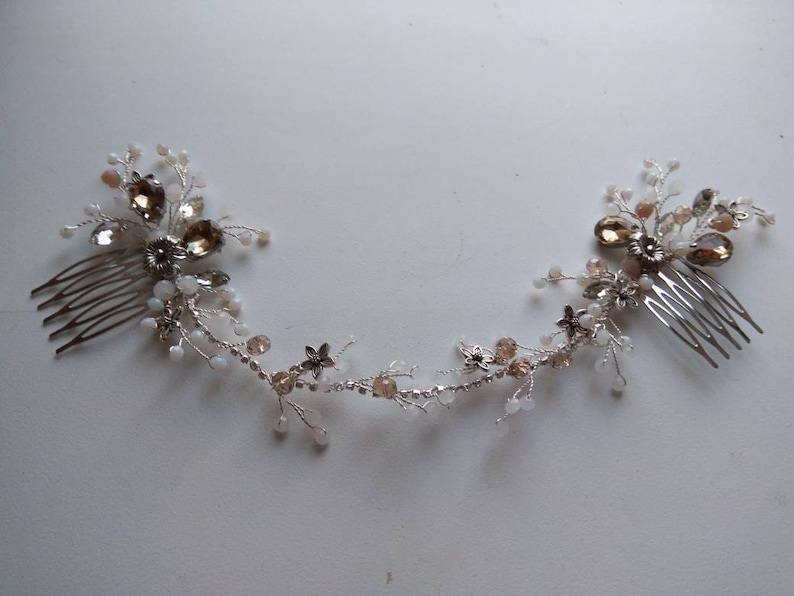 Pearls and Beaded Bridal Hair Piece Wedding Headband Wedding Headdress Bridal Hair Vine Wedding Leaves Hair Piece Decoracion de flores