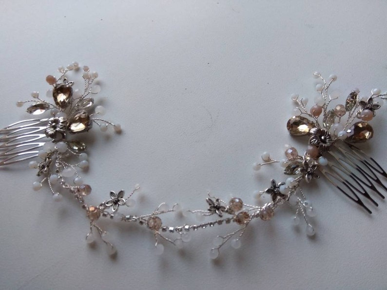 Pearls and Beaded Bridal Hair Piece Wedding Headband Wedding Headdress Bridal Hair Vine Wedding Leaves Hair Piece Decoracion de flores