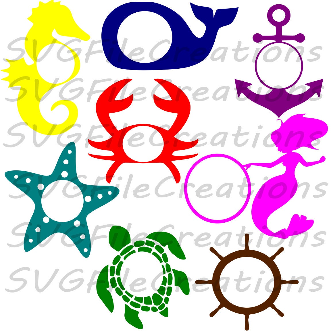 Download Summer Beach Themed Monogram Frames SVG Digital Cut File ...