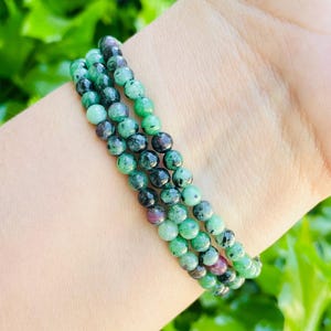 Mini Ruby Zoisite Crystal Bracelet (1) XXS Green Red Zoisite Bracelet Pretty Crystal Round Gemstone Mini Red Green Bracelet
