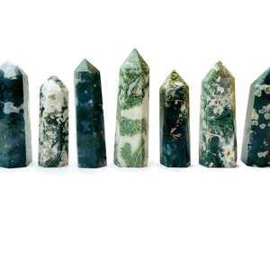 Moss Agate Tower (1) Moss Agate Crystal , Small Moss Agate Point, White Green Jasper Agate Crystal Tower Point Natural Gemstone