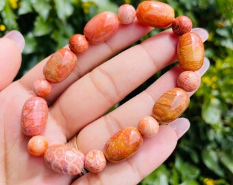 Orange Koralle Jade Kristall Armband: Edelstein Perlen Schmuck