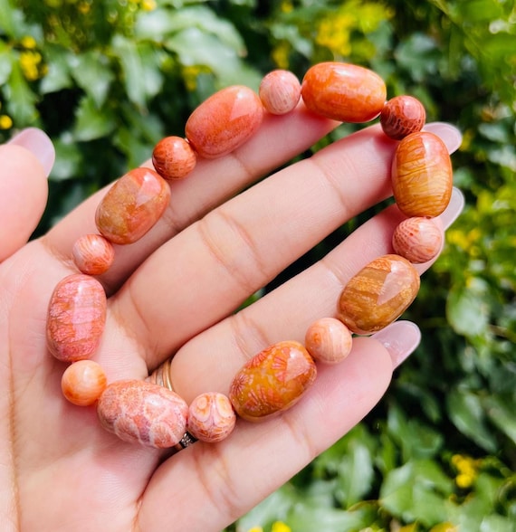 Orange Coral Jade Crystal Bracelet: Gemstone Beaded Jewelry - Etsy