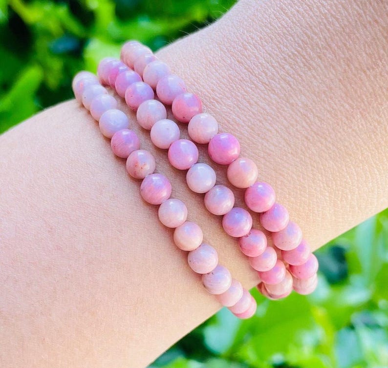 Mini Rosa Rhodonit Kristall Armband: Runder Edelstein Perlen Schmuck Bild 6